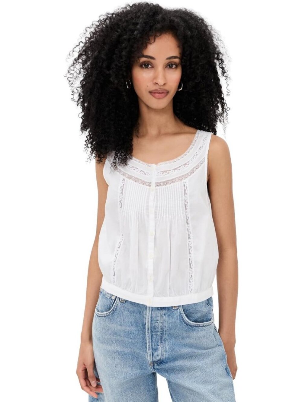 Lace-Insert Pintuck Sleeveless Top for Women - Stylish & Trendy Summer Blouse